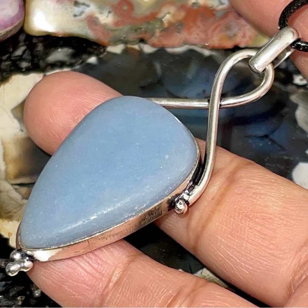 Awareness Ribbon Blue Anhydrite Angelite Pendant 2 1/2”
